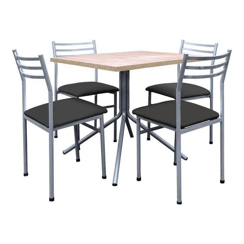 FUTONES Y MUEBLES - Comedor metálico 4 sillas Summer Ceniza/Negro