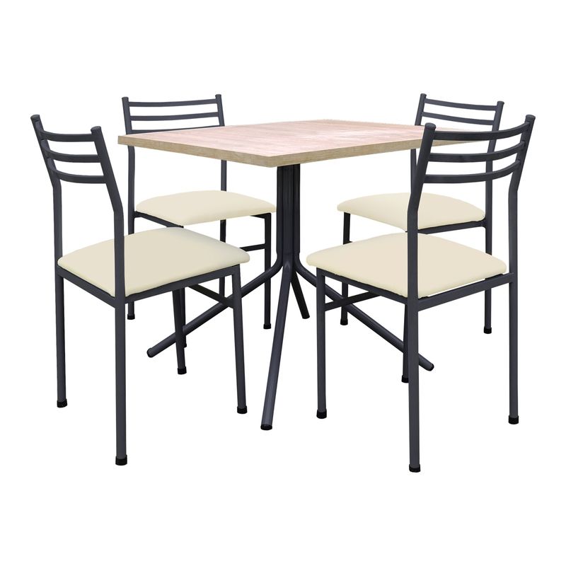 FUTONES Y MUEBLES - Comedor metálico 4 sillas Summer Grafito/Crudo