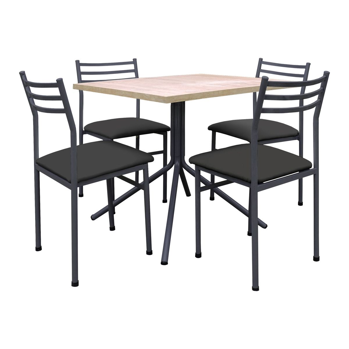 FUTONES Y MUEBLES - Comedor metálico 4 sillas Summer Grafito/Negro.