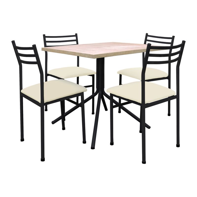 FUTONES Y MUEBLES - Comedor metálico 4 sillas Summer Negro/Crudo