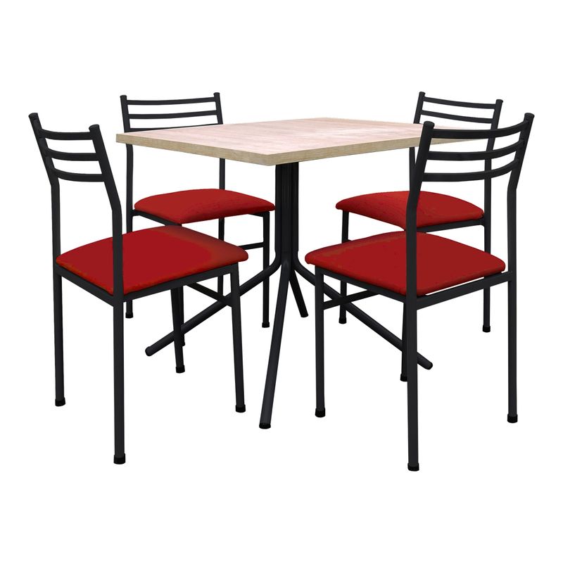 FUTONES Y MUEBLES - Comedor metálico 4 sillas Summer Negro/Rojo
