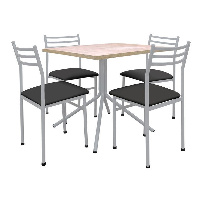 FUTONES Y MUEBLES - Comedor metálico 4 sillas Summer Plata/Negro