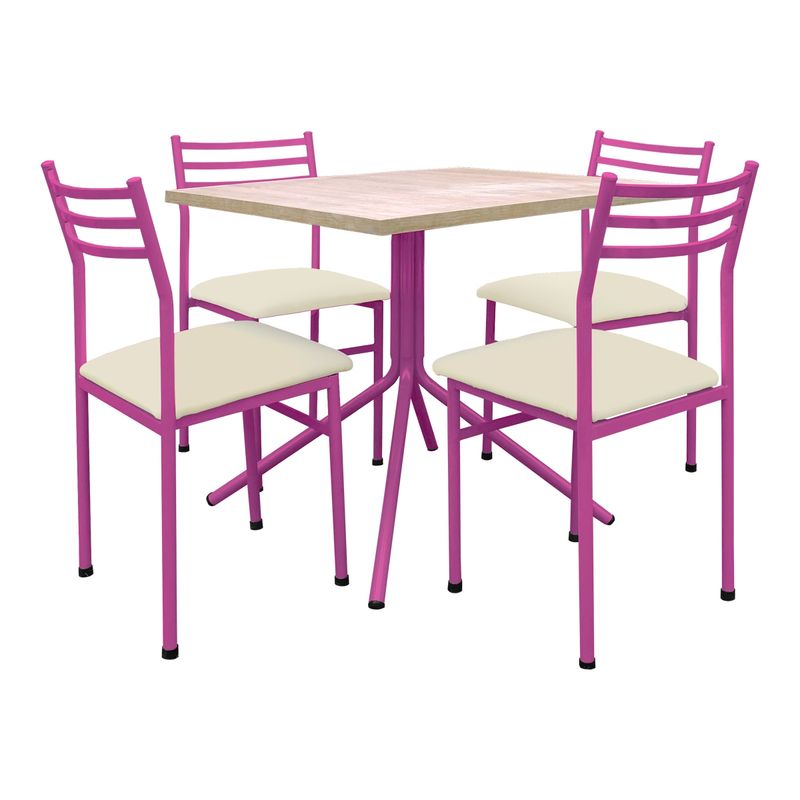 FUTONES Y MUEBLES - Comedor metálico 4 sillas Summer Rosado/Crudo