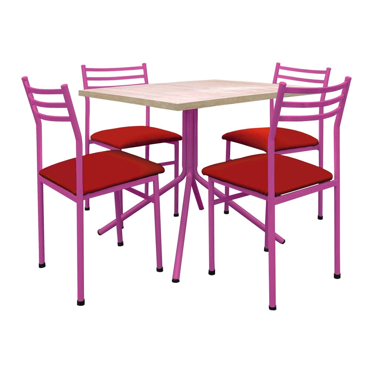 FUTONES Y MUEBLES - Comedor metálico 4 sillas Summer Rosado/Rojo.