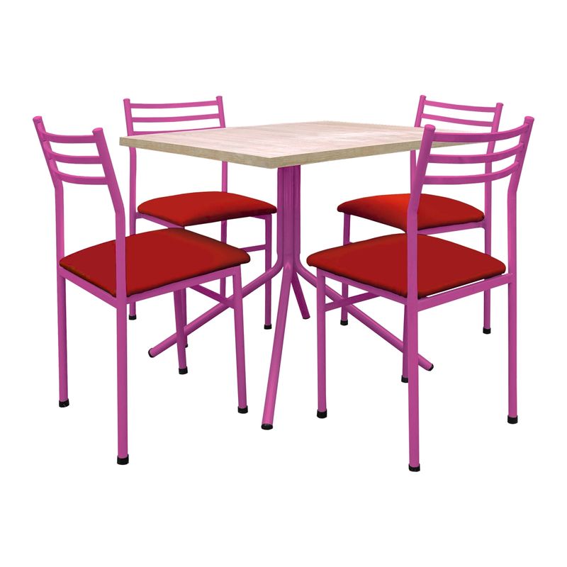 FUTONES Y MUEBLES - Comedor metálico 4 sillas Summer Rosado/Rojo