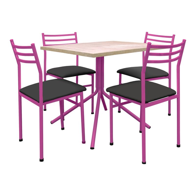 FUTONES Y MUEBLES - Comedor metálico 4 sillas Summer Rosado/Negro