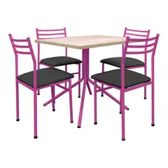 FUTONES Y MUEBLES - Comedor metálico 4 sillas Summer Rosado/Negro.