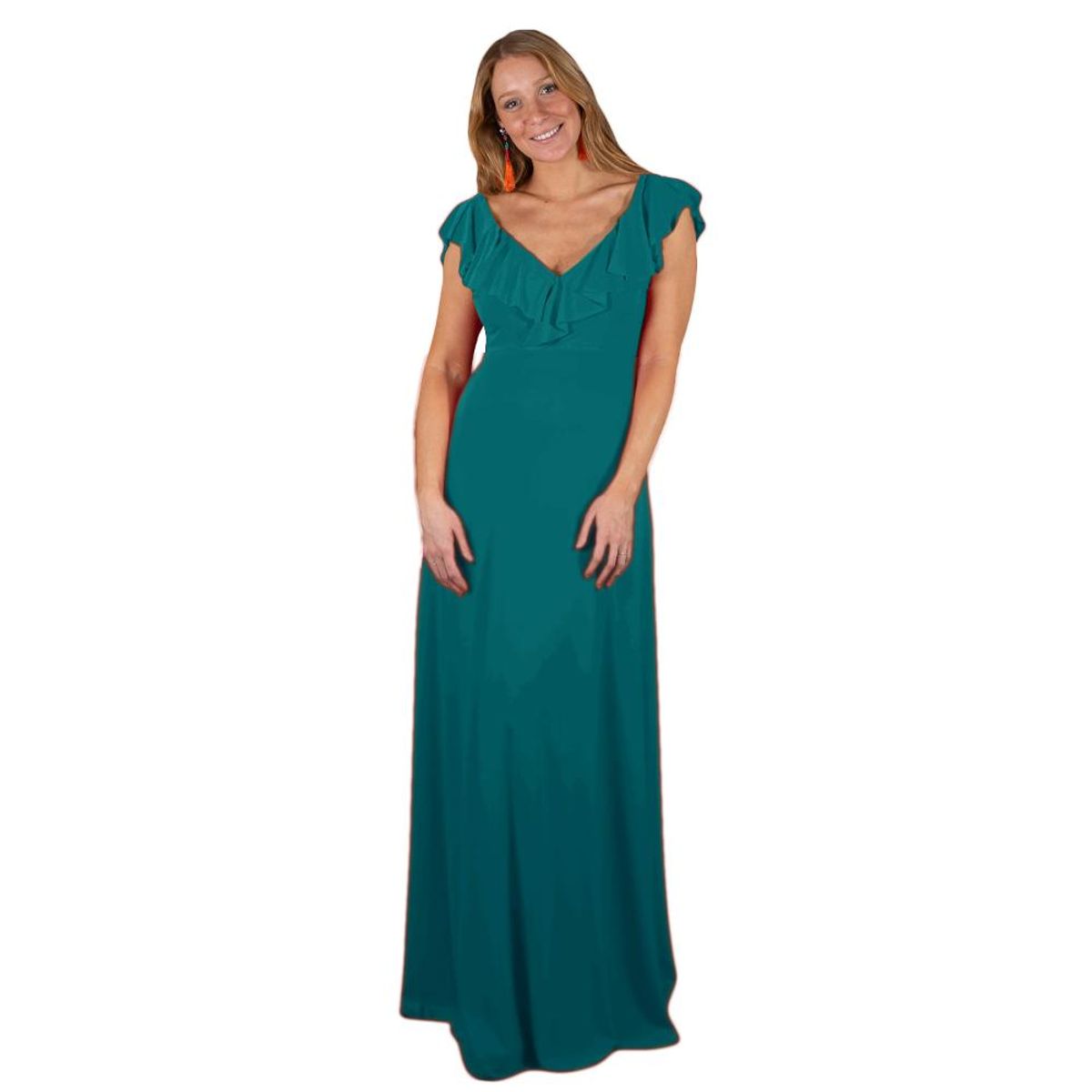 MARIA PASKARO - Vestido Largo Marken Petroleo Lycra Fria Vuelo Grande Maria Paskaro MARIA PASKARO