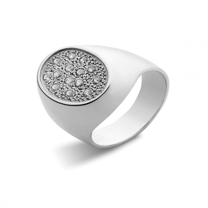 JB JOYAS BARON - Anillo de Oro Blanco 18kt Modelo Oval con 14 Diamantes Corte Brillante de 1pts