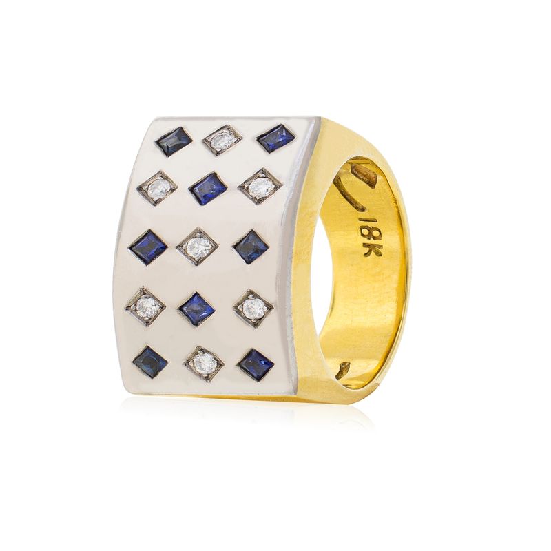 JB JOYAS BARON - Anillo de Oro Amarillo 18kt Modelo Prinsa 7 Diamantes Corte Brillante 2pts Y 8 Zafiros naturales 2x2