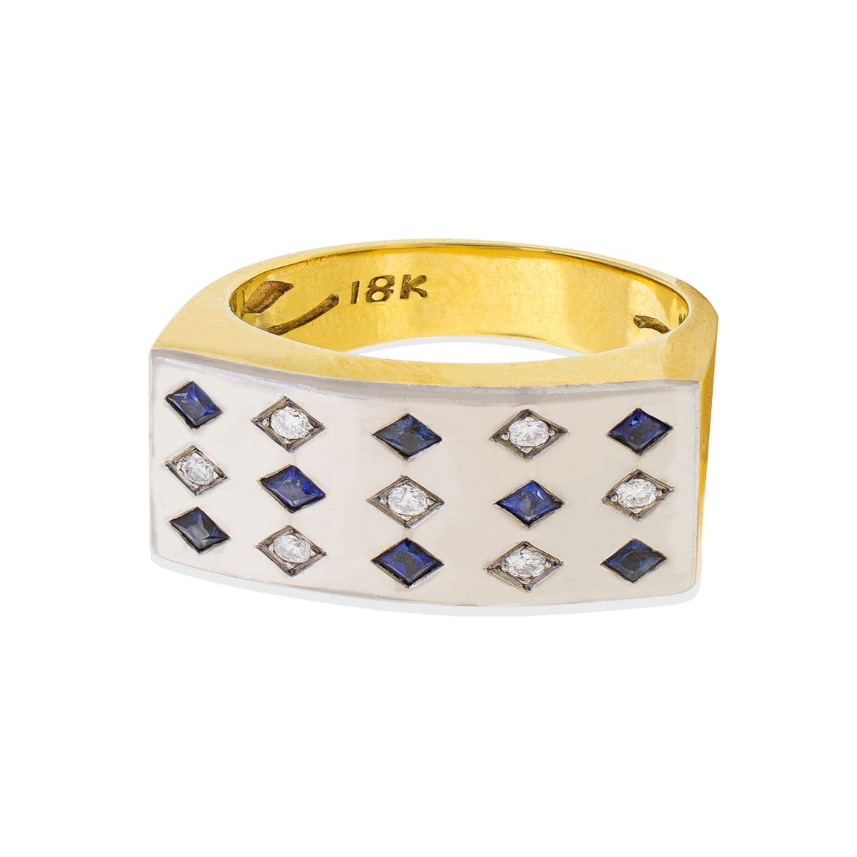 JB JOYAS BARON - Anillo de Oro Amarillo 18kt Modelo Prinsa 7 Diamantes Corte Brillante 2pts Y 8 Zafiros naturales 2x2