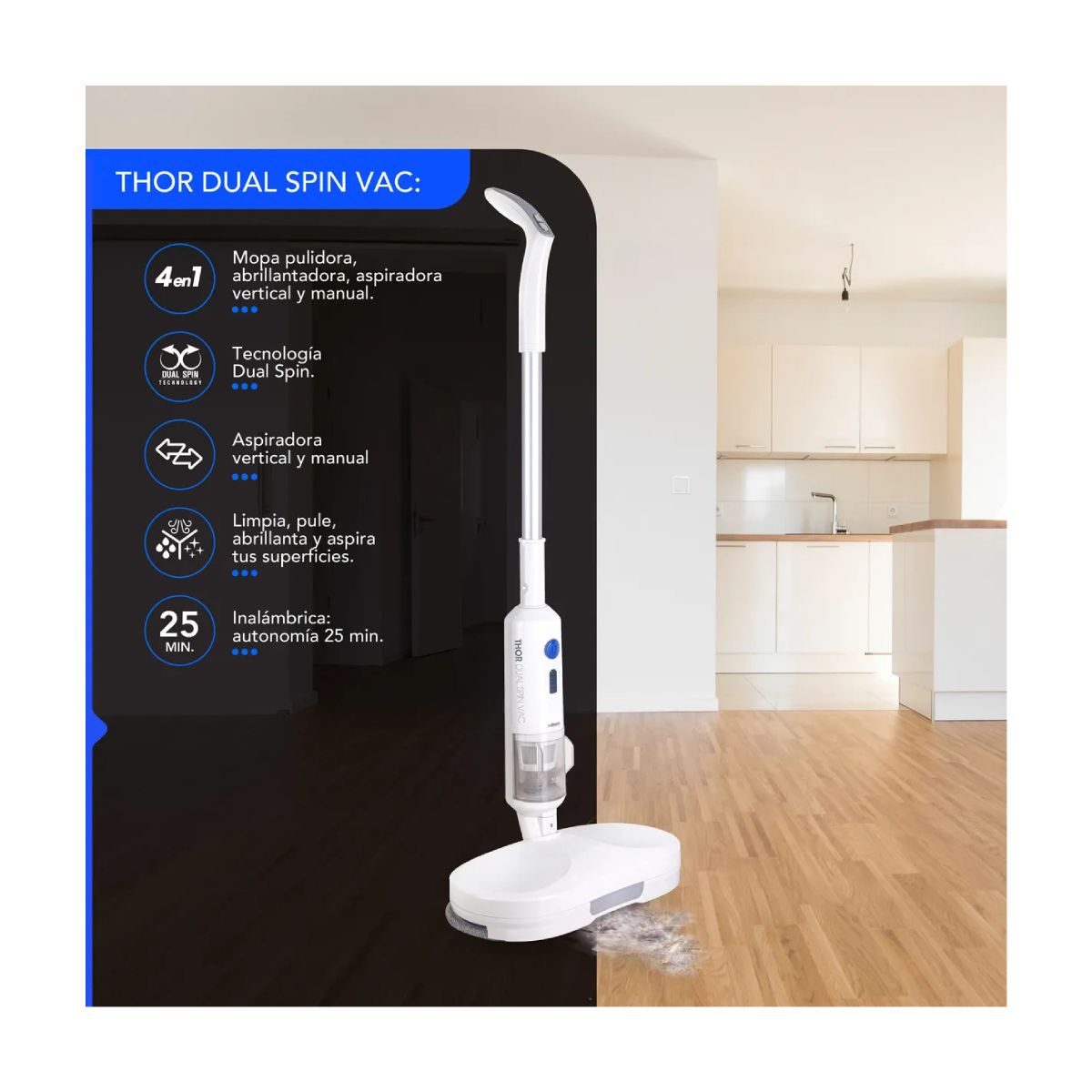 THORBEN - Pulidora mopa y aspiradora Thor Dual Spin Vac