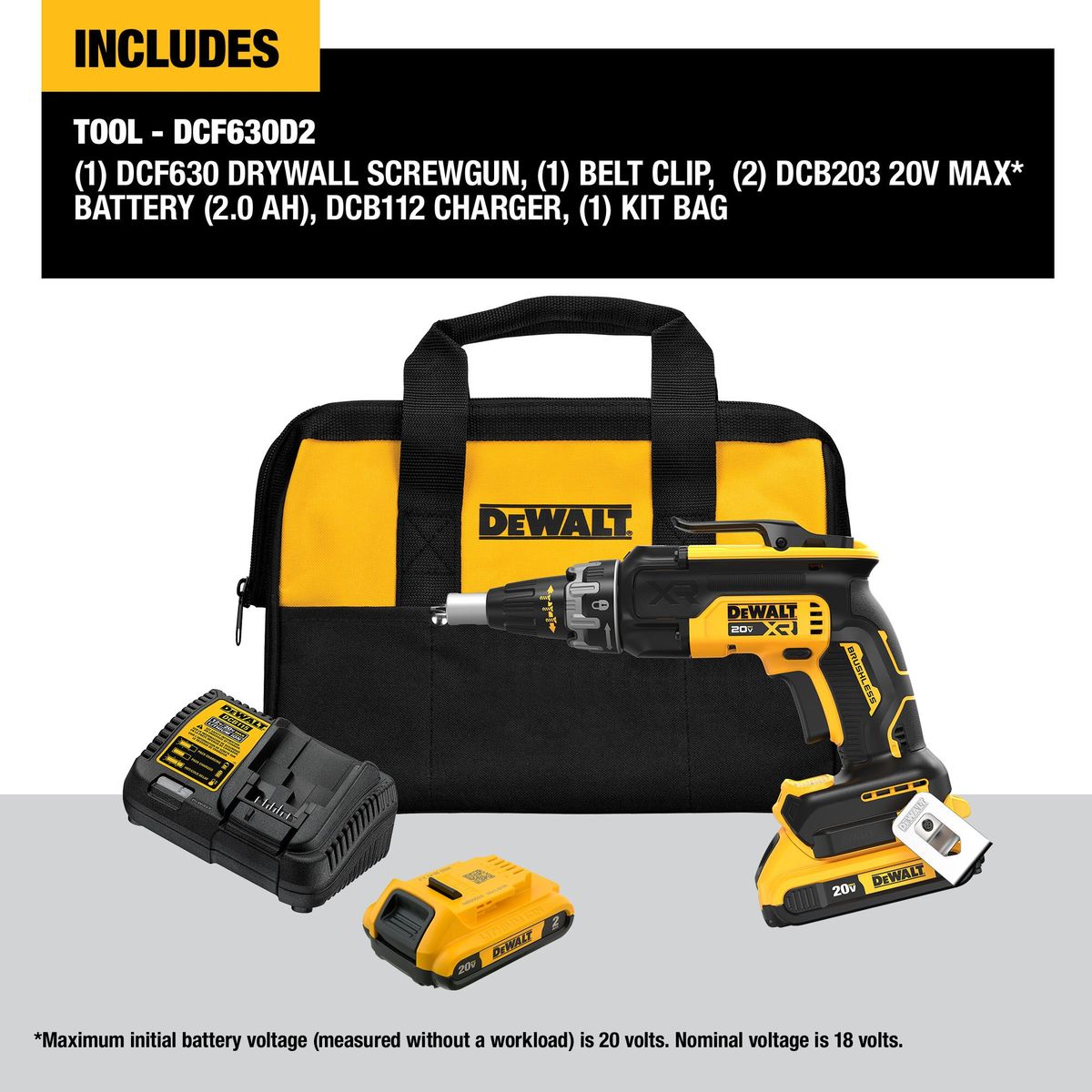 DEWALT - Set Atornillador Inálambrico 1/4" Drywall 20V DEWALT DCF630D2-B2