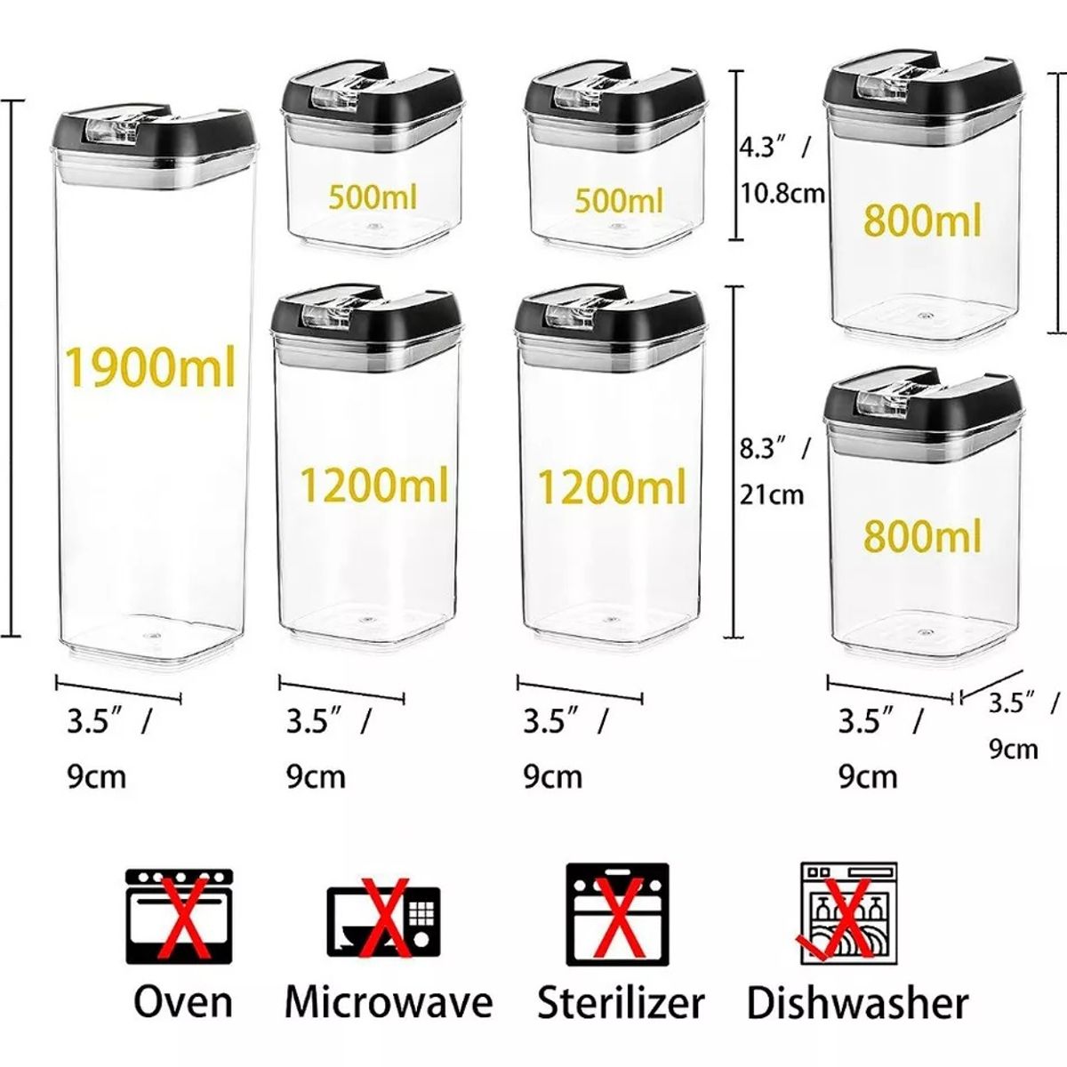 GENERICO - Set De 7 Contenedores Hermeticos De Plastico Cocina Despensa