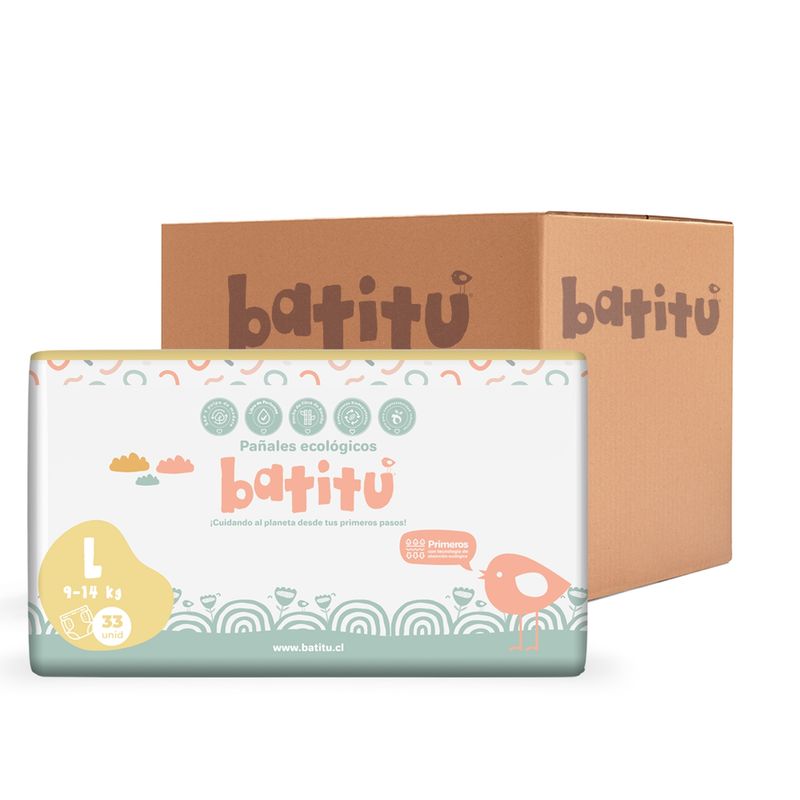 BATITU - Caja de Pañales Ecologicos Premium de Bambú Talla L (132un)