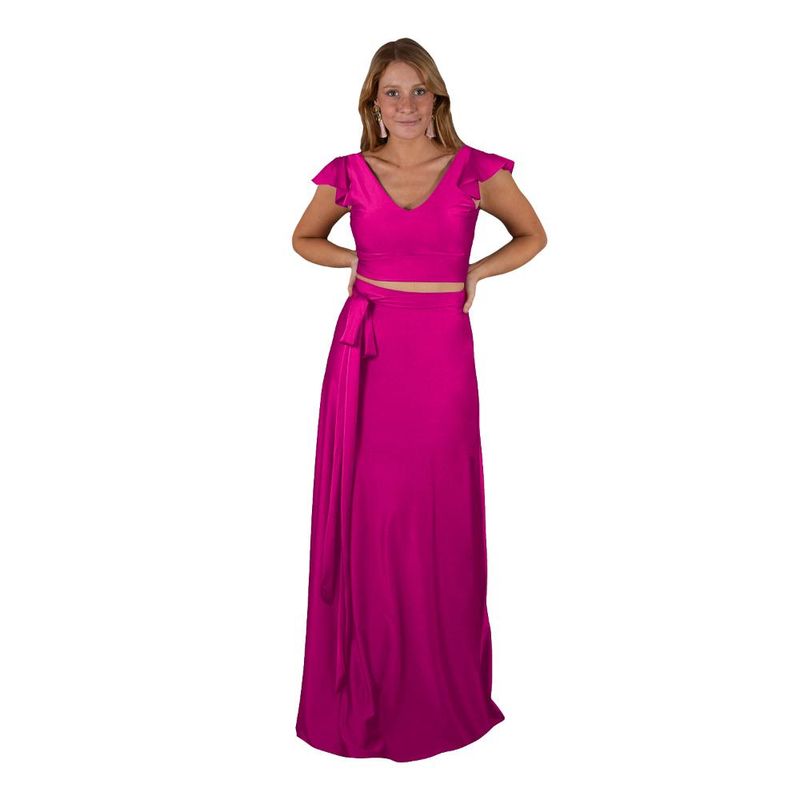 MARIA PASKARO - Conjunto Lima Magenta Lycra Dupont Falda Lazo Maria Paskaro - Magenta