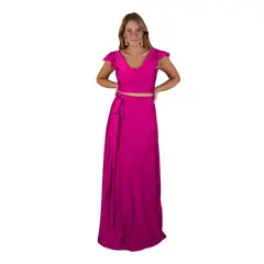 MARIA PASKARO - Conjunto Lima Magenta Lycra Dupont Falda Lazo - Magenta