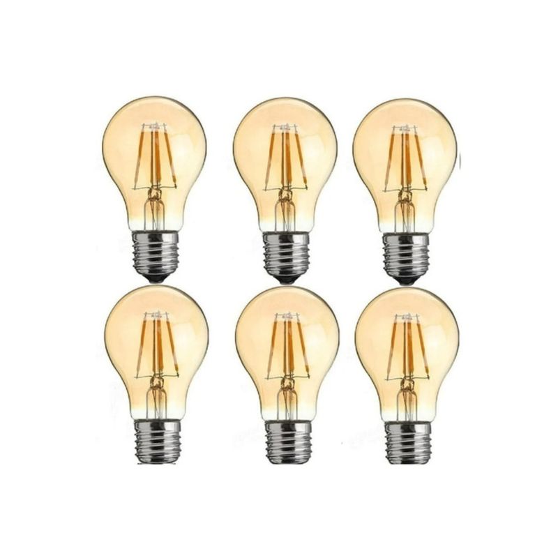 WANT - Pack 6 Ampolleta Vintage Led Filamento Modelo A60 Luz Calida