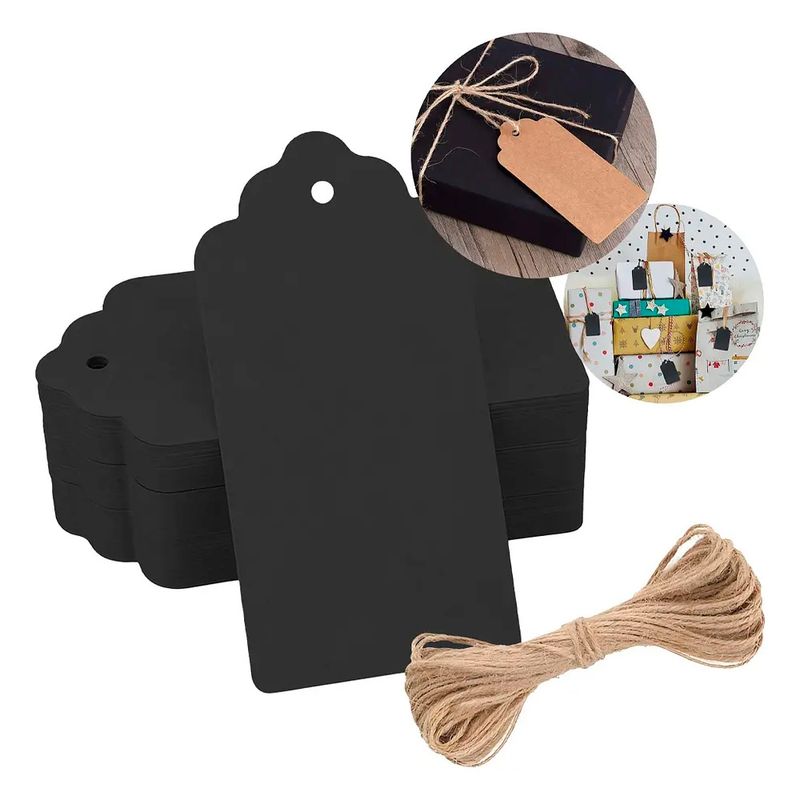 GENERICO - Etiquetas Papel Kraft Con Hilo 95x45cm Negro 100U