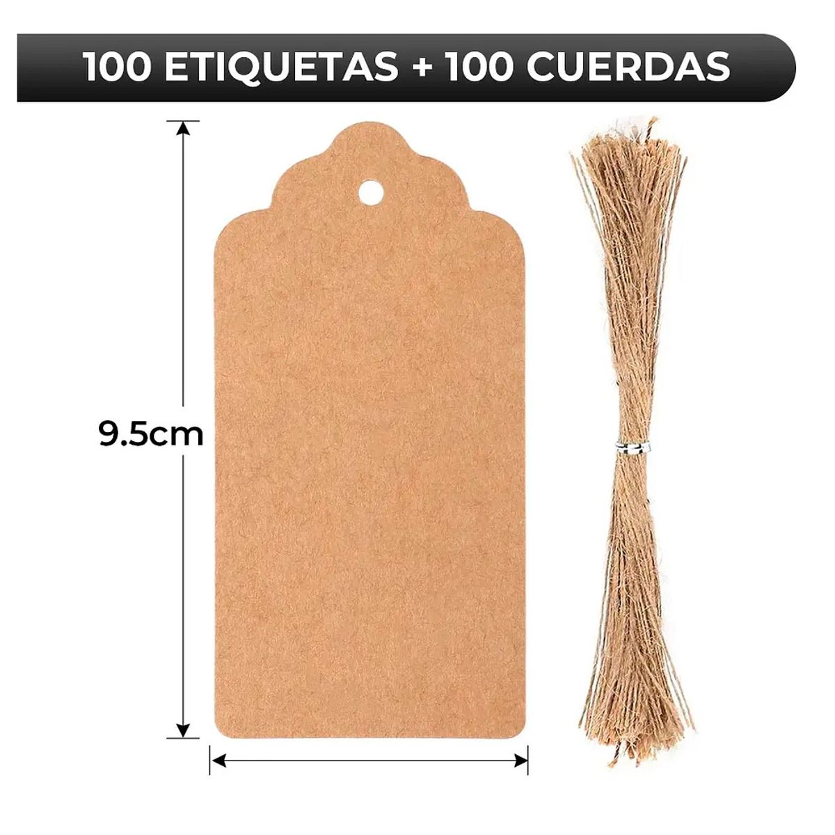 GENERICO - Etiquetas Papel Kraft Con Hilo 95x45cm Negro 100U