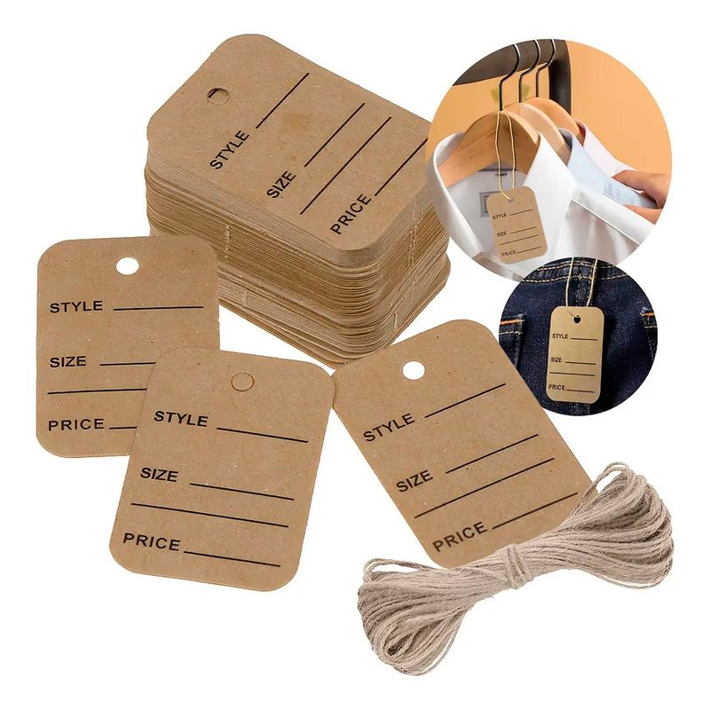 GENERICO - 100 Etiquetas Tags De Papel Kraft Para Precios Ropa 5x3cm
