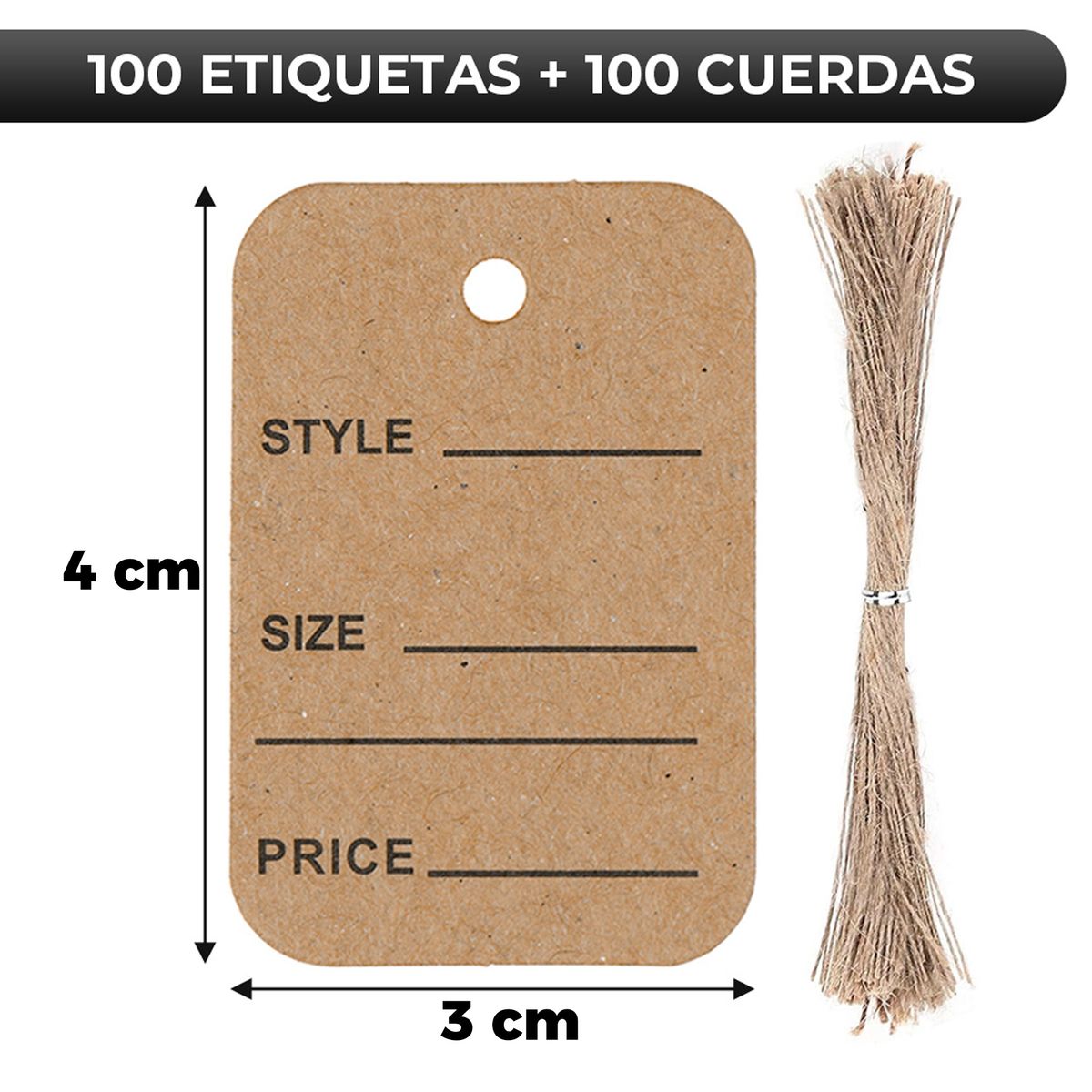 GENERICO - 100 Etiquetas Tags De Papel Kraft Para Precios Ropa 4x2.5cm