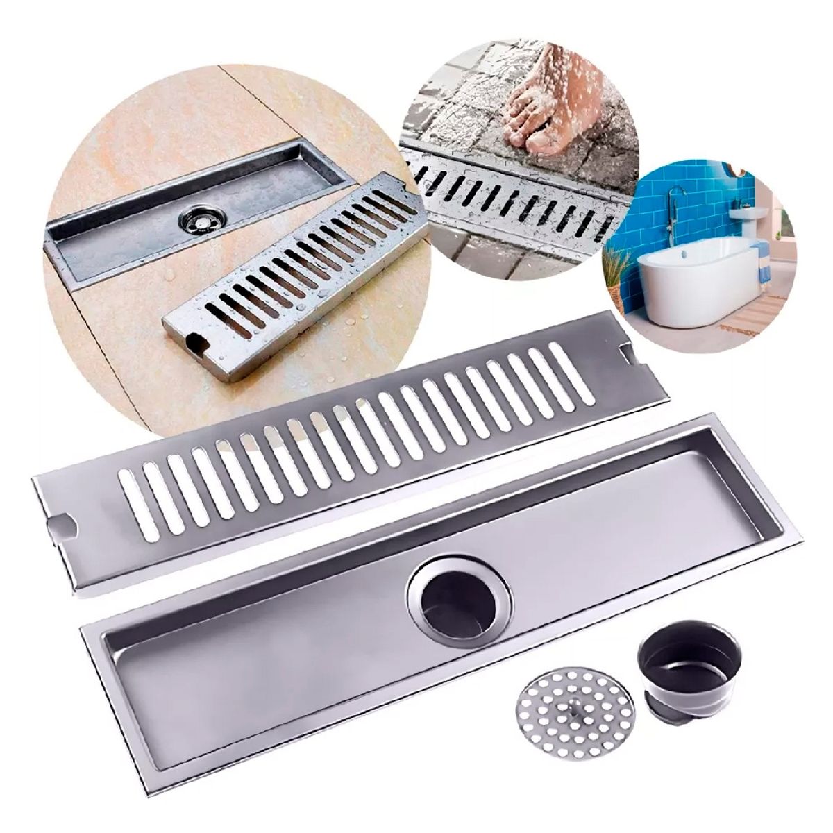 GENERICO - Rejilla De Cubierta Drenaje Piso Desagüe Ducha Acero 40x10cm