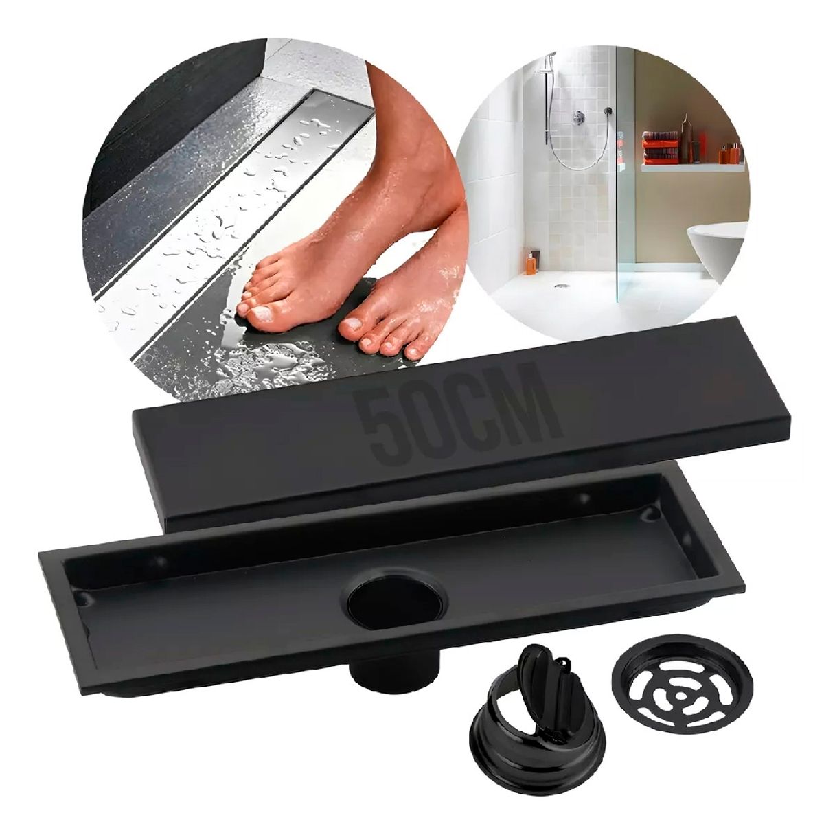 GENERICO - Rejilla De Cubierta Anti-olor Ducha Anti-obstrucción 10×50cm Negra