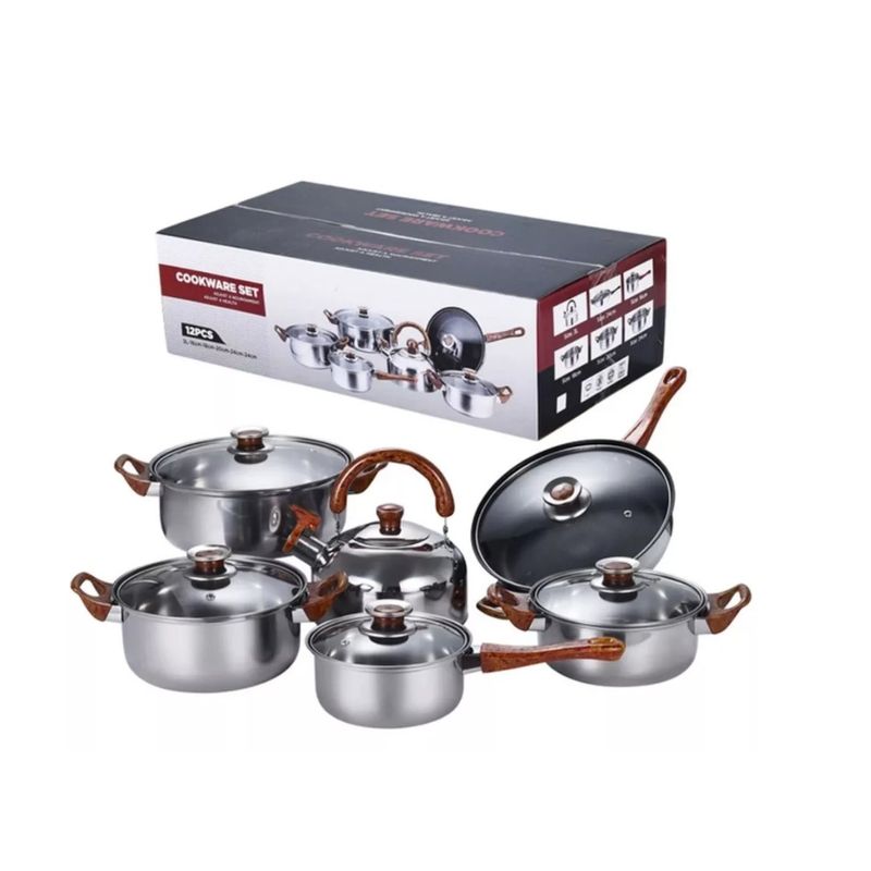 GENERICO - Juego De Ollas y Utensilios de Cocina 12 Piezas INOX Reforzado