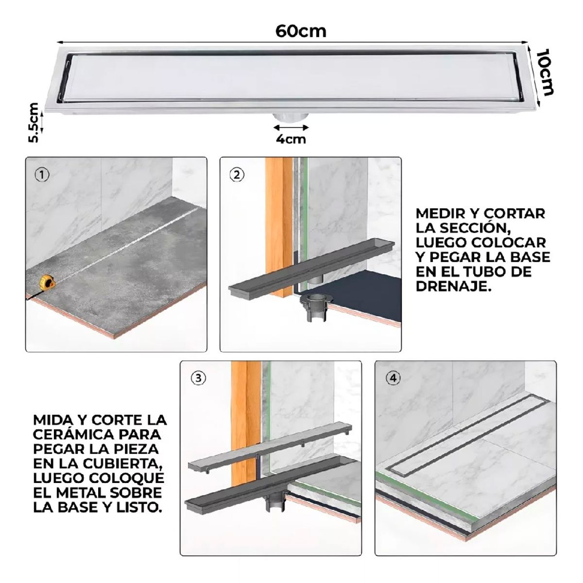 GENERICO - Rejilla De Cubierta Anti-olor Ducha Anti-obstrucción 10×60cm
