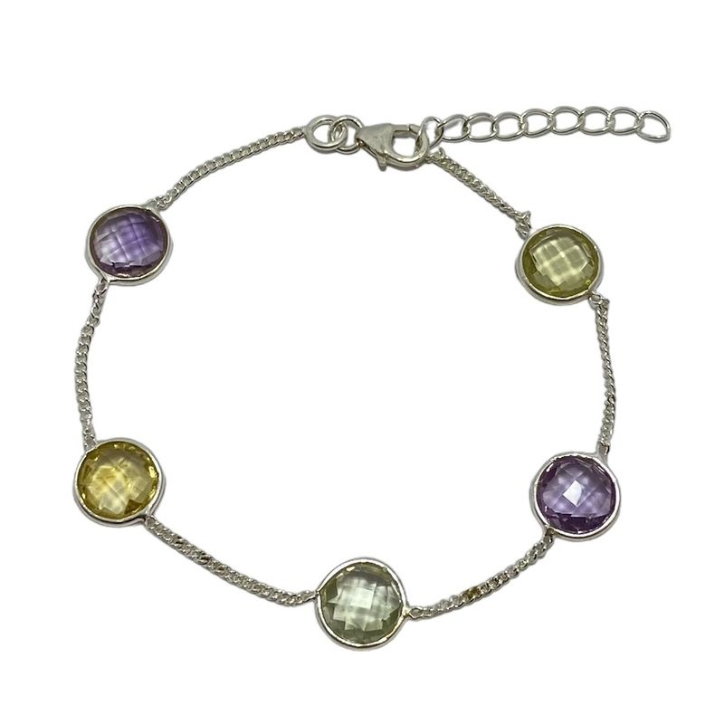 ANDREA COGGIOLA JOYAS - Pulsera Antonia Topacio Amarillo Amatista Morada y Verde Plata Fina