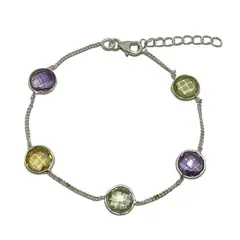 ANDREA COGGIOLA JOYAS - Pulsera Antonia Topacio Amarillo Amatista Morada y Verde Plata Fina