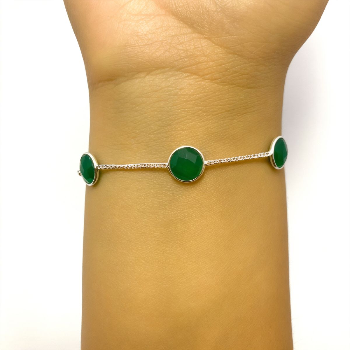 ANDREA COGGIOLA JOYAS - Pulsera Antonia Ónix Verde Plata Fina 925