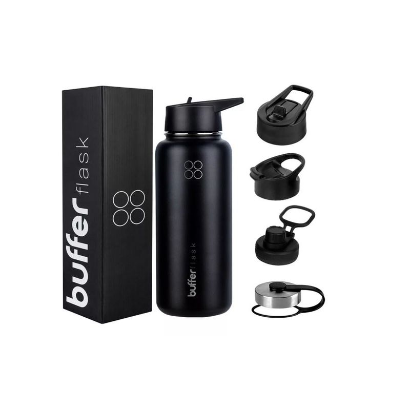 BUFFER FLASK - Termo Botella Agua Termica Acero Inoxidable Buffer + 4 Tapas