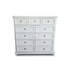 RUSTIC STYLE - COMODA DE 11 CAJONES BLANCA CON TIRADORES DELUXE.
