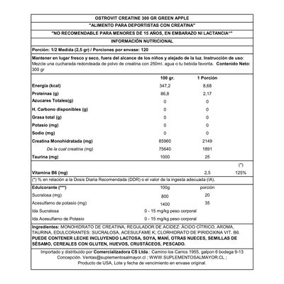 Imagen 2 del producto CREATINA MONOHIDRATADA 300 GR GREEN APPLE OSTROVIT.