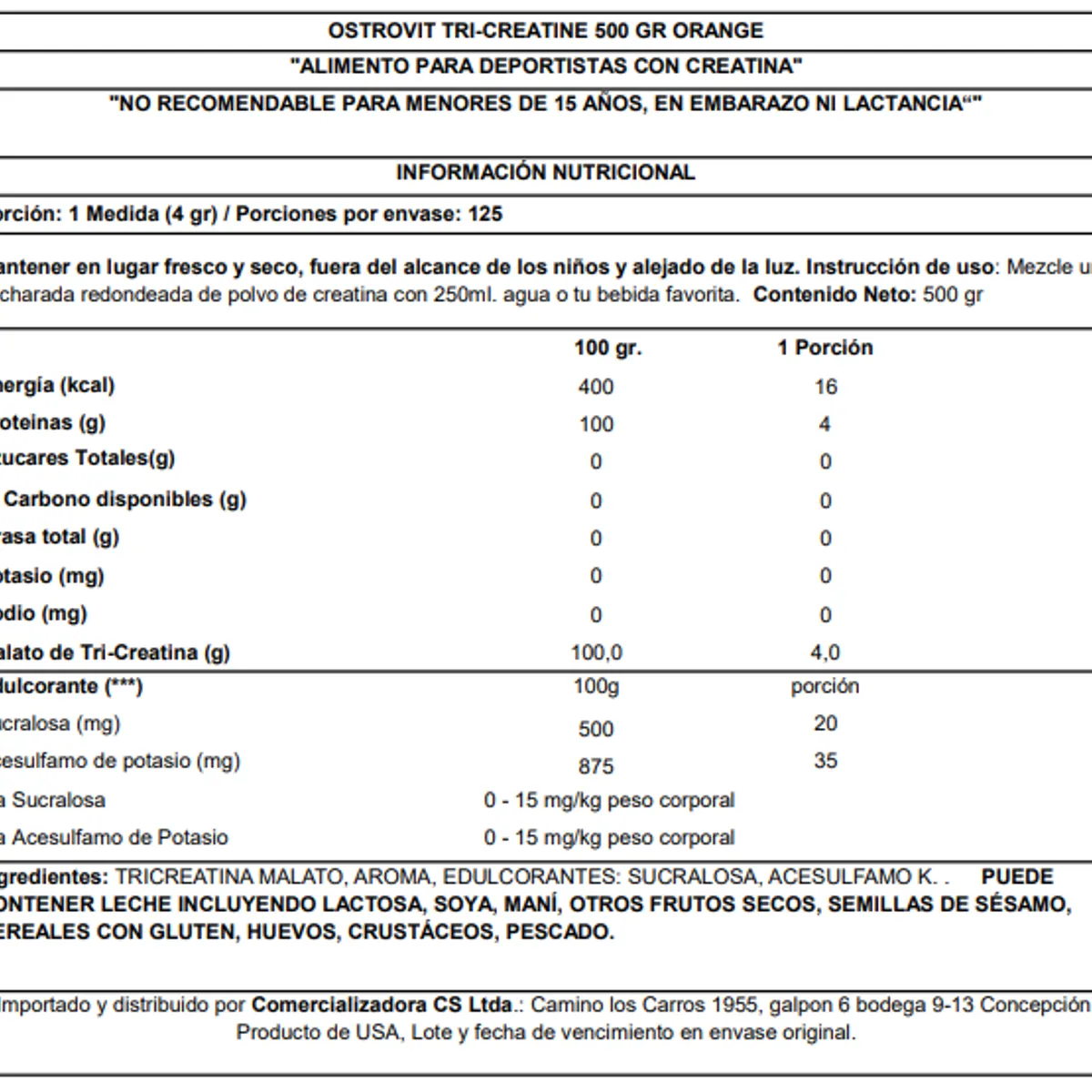 OSTROVIT - CREATINA MONOHIDRATADA 500 GR ORANGE OSTROVIT