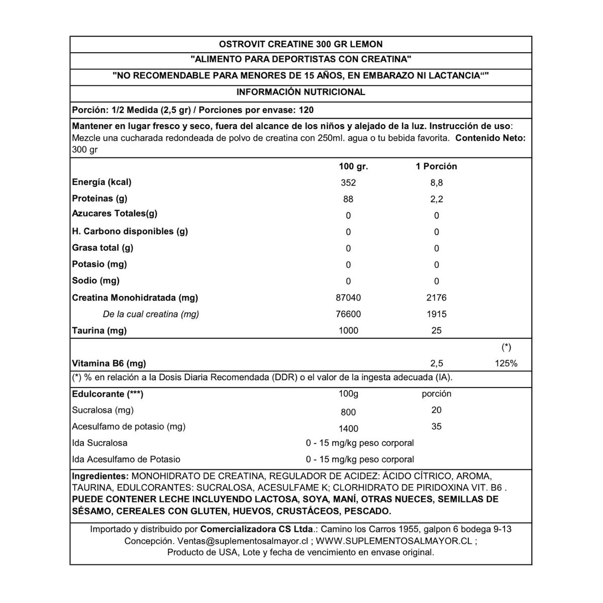 OSTROVIT - CREATINA MONOHIDRATADA 300 GR LEMON OSTROVIT.