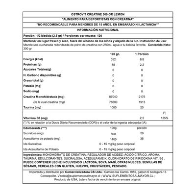 Imagen 2 del producto CREATINA MONOHIDRATADA 300 GR LEMON OSTROVIT.