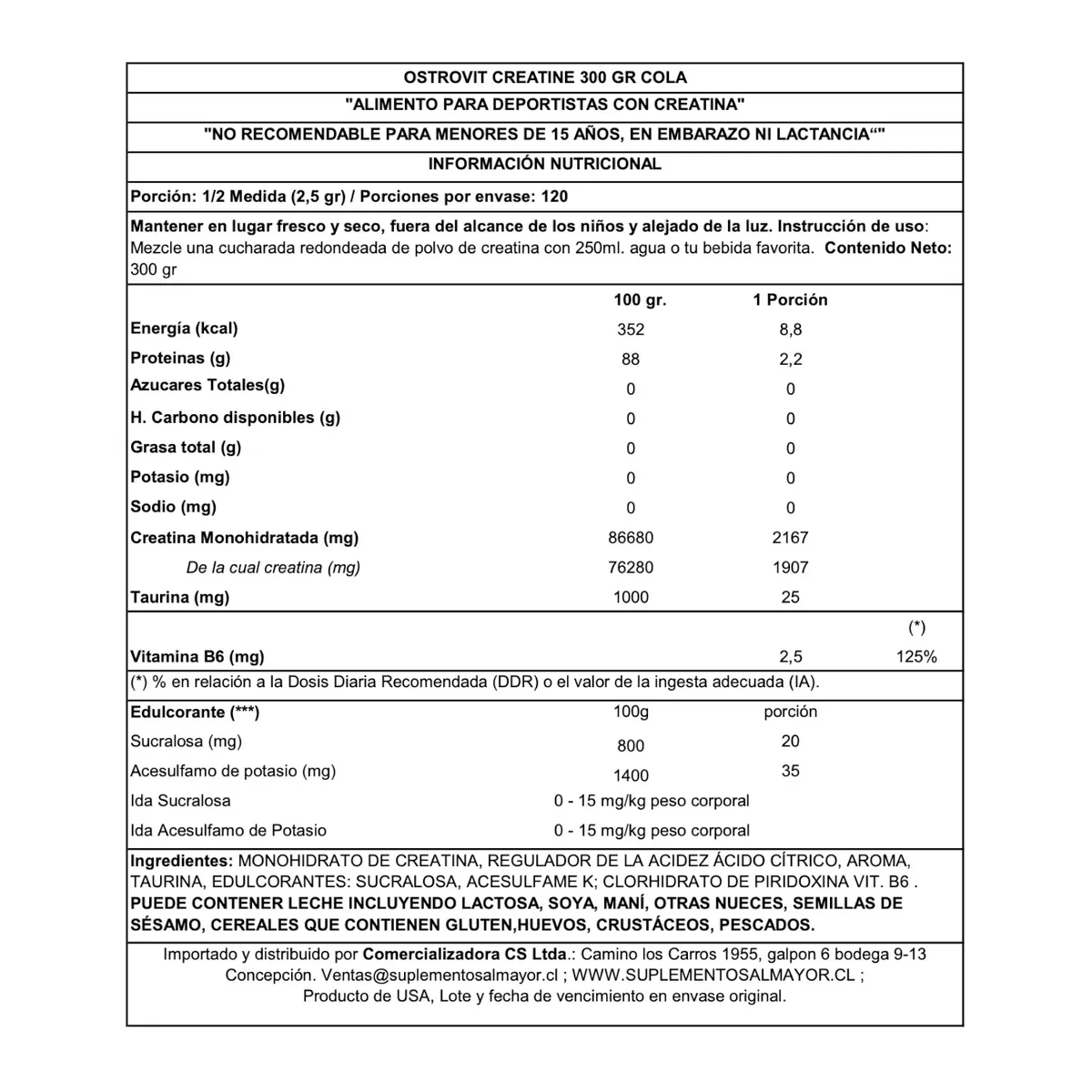 OSTROVIT - CREATINA MONOHIDRATADA 300 GR COLA OSTROVIT.