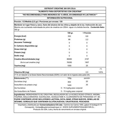 Imagen 2 del producto CREATINA MONOHIDRATADA 300 GR COLA OSTROVIT.