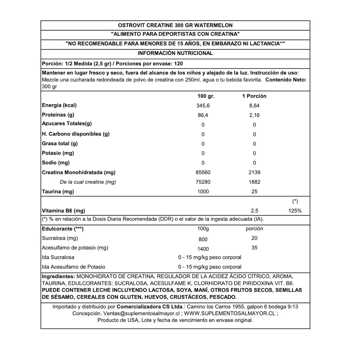 OSTROVIT - CREATINA MONOHIDRATADA 300 GR WATERMELON OSTROVIT.