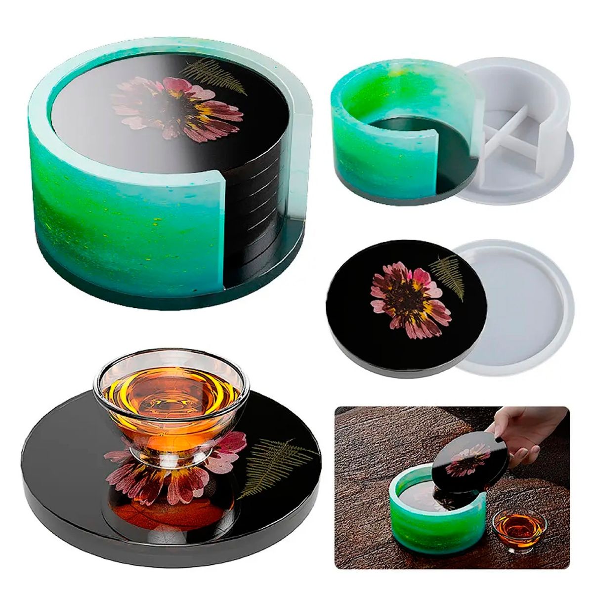 GENERICO - Set 7 Moldes De Silicona Posavasos Con Base Resina Epóxica