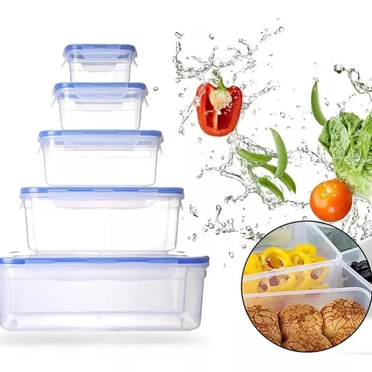 GENERICO - 5 Taper Cierre Hermético Tupper Contenedor Comida Easy Lock