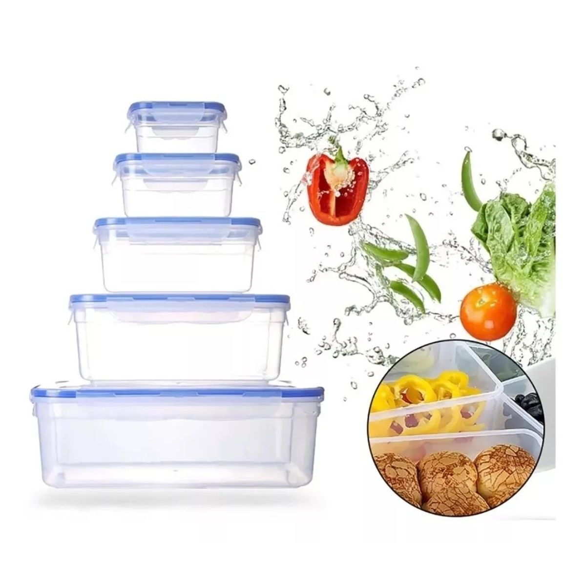 GENERICO - 5 Taper Cierre Hermético Tupper Contenedor Comida Easy Lock