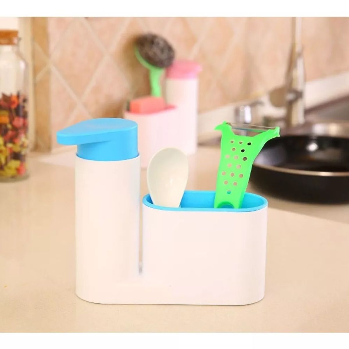 GENERICO - Dispensador De Lavalozas Jabón Y Porta Esponja Organizador