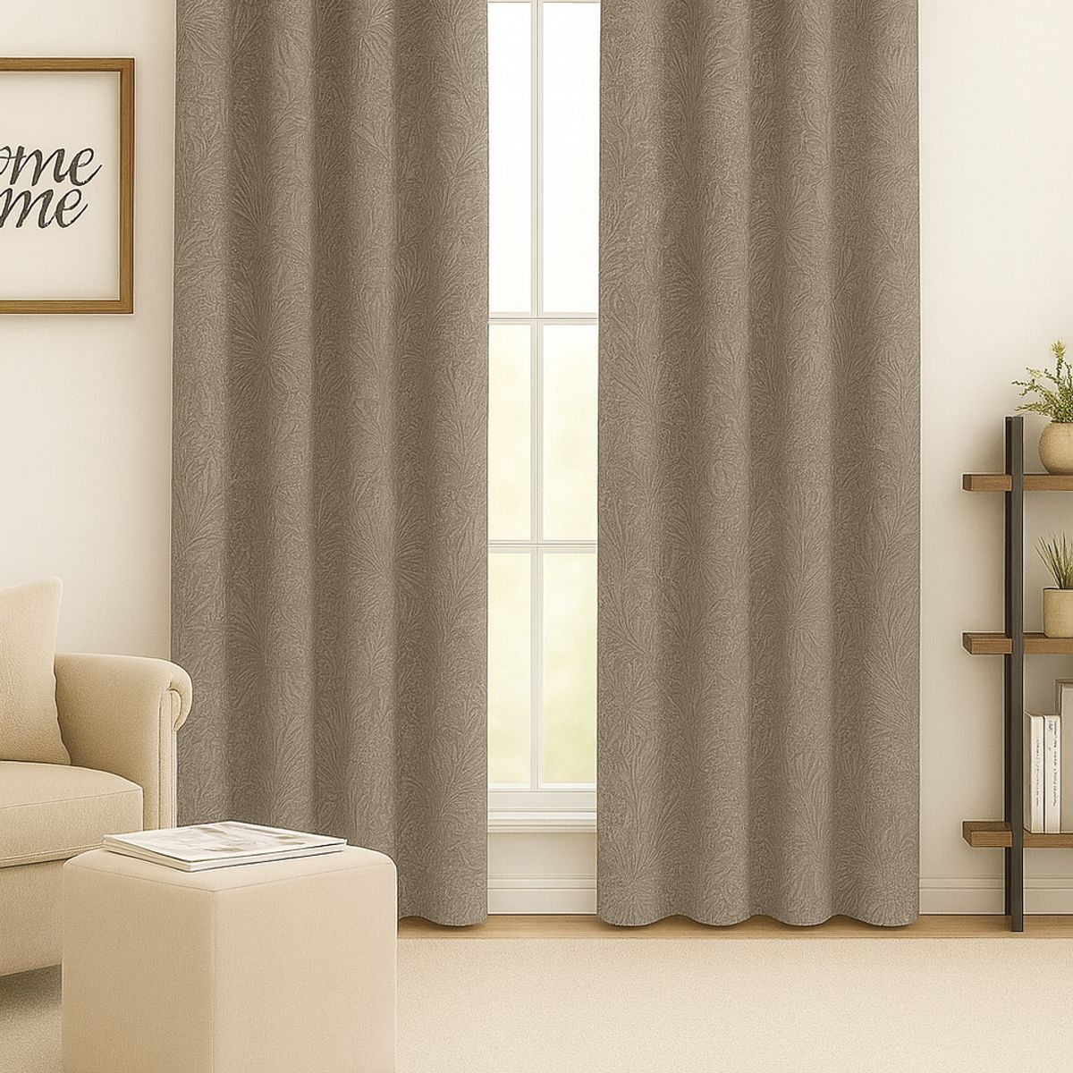 CLEMS CORTINAS - Pack 2 Cortina Blackout Flores Café Claro 135X225