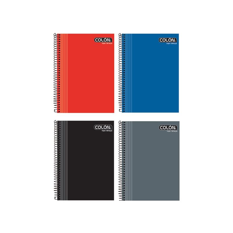 COLON - Pack cuadernos triple Colon Liso 150Hojas x 4 unidades