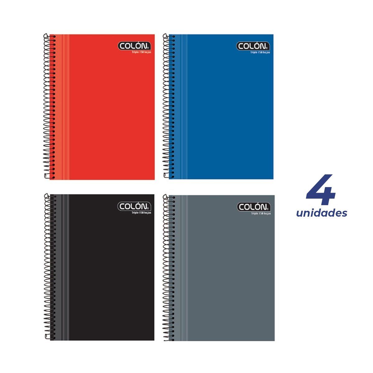 COLON - Pack cuadernos triple Colon 7mm 150Hojas x 4 unidades