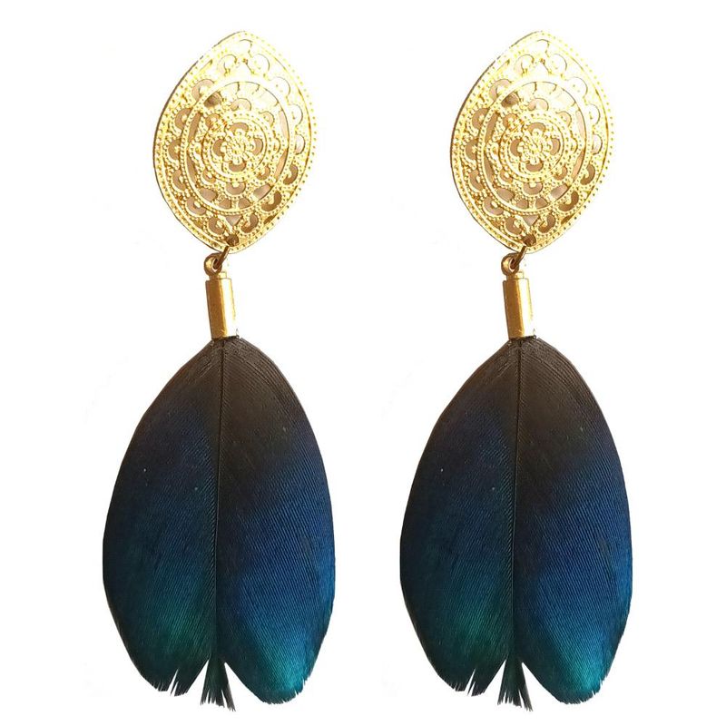 MARIA PASKARO - Aros de Pluma Monal Verde Azul Dorado A Maria Paskaro - Multicolor